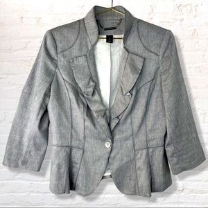 White House Black Market Grey Ruffle Blazer Size 8